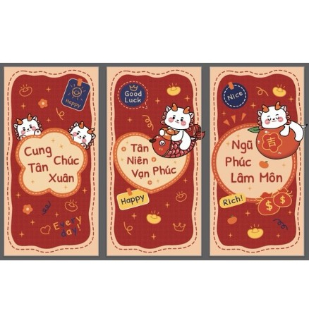 Set 6 Bao Lì Xì 2024, Lì Xì Giáp Thìn RÁP ,Lì xì Rồng hoạt hình may mắn sang chảnh cho năm mới