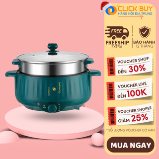 Nồi Lẩu Điện CHỐNG DÍNH Đa Năng 3 Chế Độ Kèm Giá Hấp Inox 28Cm
