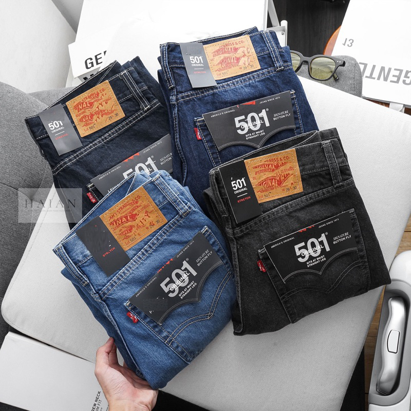 Quần jean nam ống suông 501 Quần bò nam ống rộng jeans cotton không co giản