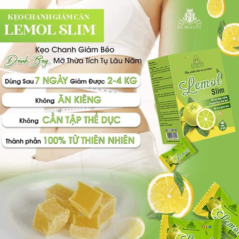 Kẹo dẻo giảm cân chanh dây Lemon Slim, giảm mỡ đẹp da an toàn, 1 hộp 7 viên: