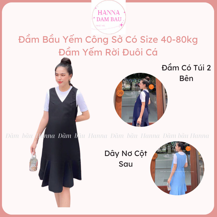 Đầm bầu yếm công sở dài qua gối có 3 size 40-80kg chất vải cao cấp mát thấm mồ hôi tốt phù hợp mặc với áo thun