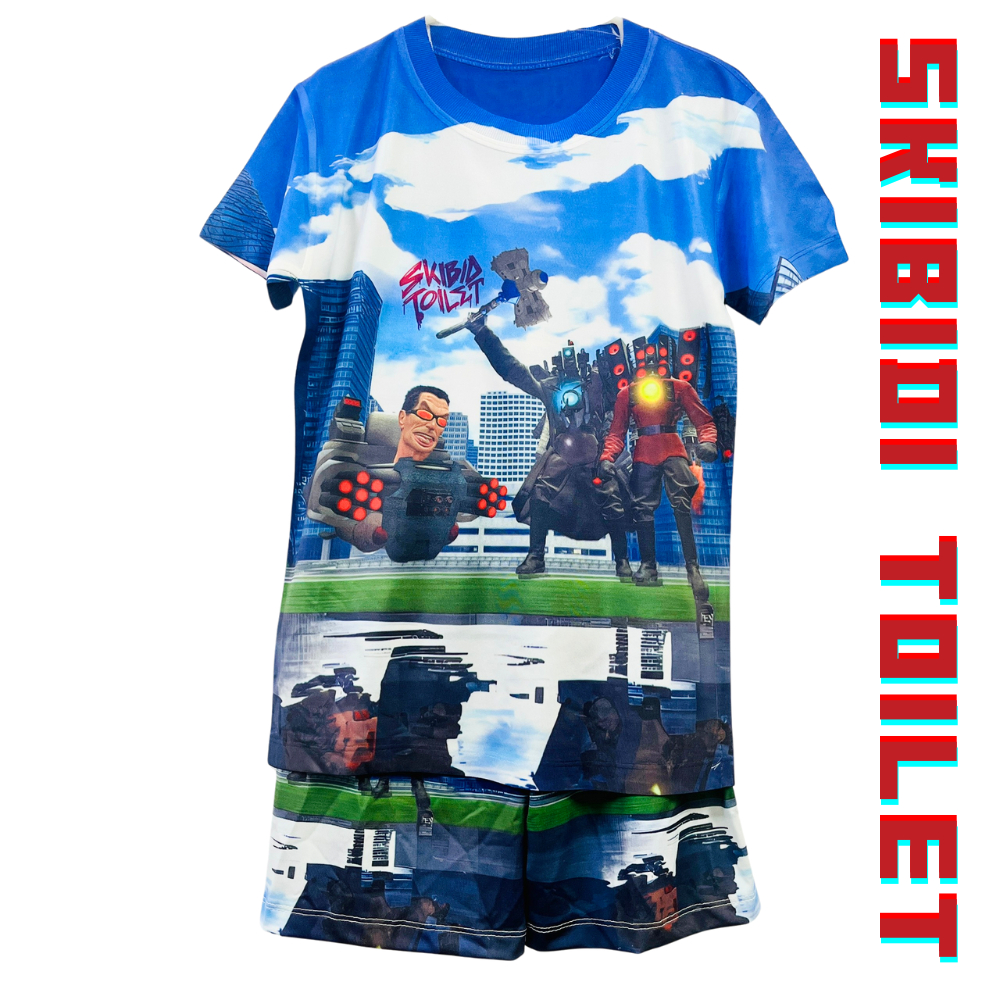 Bộ thun lạnh Skibidi Toilet, Titan Tivi Man, Skibidi Man bé trai, con nít, Cổ Tròn Tay Ngắn, Có size cho bé 10kg - 60kg