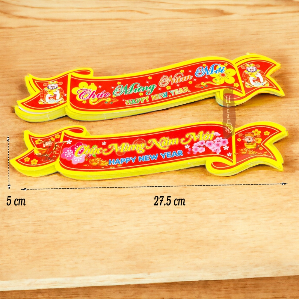 Decal dán Chúc Mừng Năm Mới and Happy New Year | Size 28*5cm | Trang trí nổi bật hộp quà bánh kẹo tết