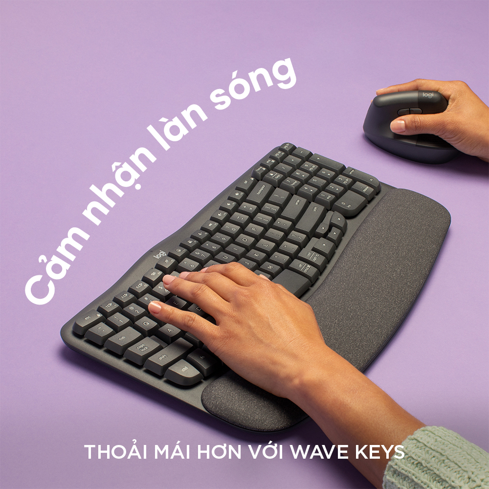 Combo Công thái học - Bàn phím Logitech Wave Keys + Chuột Logitech Lift Vertical - Bluetooth, USB Bolt - HÀNG CHÍNH HÃNG