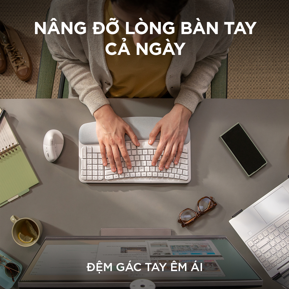 Combo Công thái học - Bàn phím Logitech Wave Keys + Chuột Logitech Lift Vertical - Bluetooth, USB Bolt - HÀNG CHÍNH HÃNG