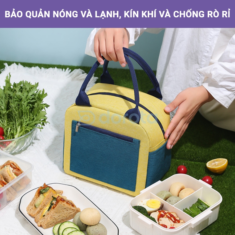 Túi đựng cơm giữ nhiệt DOROTA đựng hộp cơm chống thấm quai xách tiện lợi có thêm ngăn túi phụ - TGN