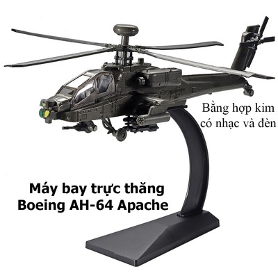 Mô hình máy bay trực thăng tấn công Boeing AH-64 Apache KAVY bằng hợp kim có nhạc và đèn kèm chân đế