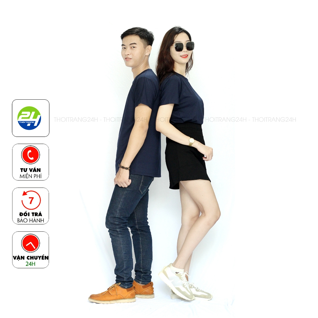 Áo Thun Màu Xanh Đen Thoitrang24h Xanh Than Vải Dày Đẹp Cho Nam Và Nữ