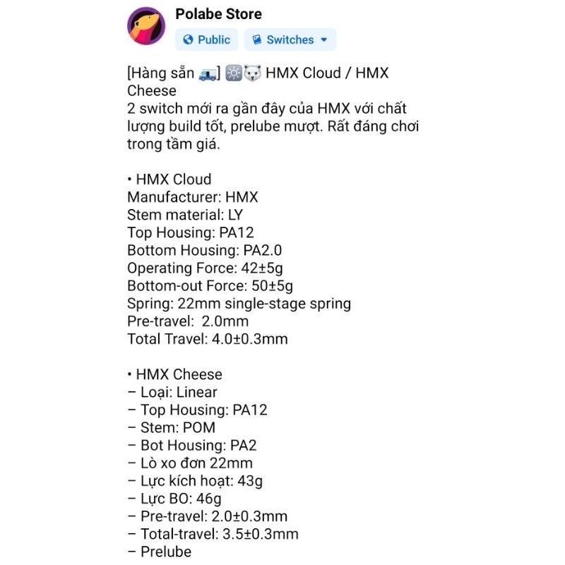 HMX Cheese Cloud linear switch bàn phím cơ Polabe Store