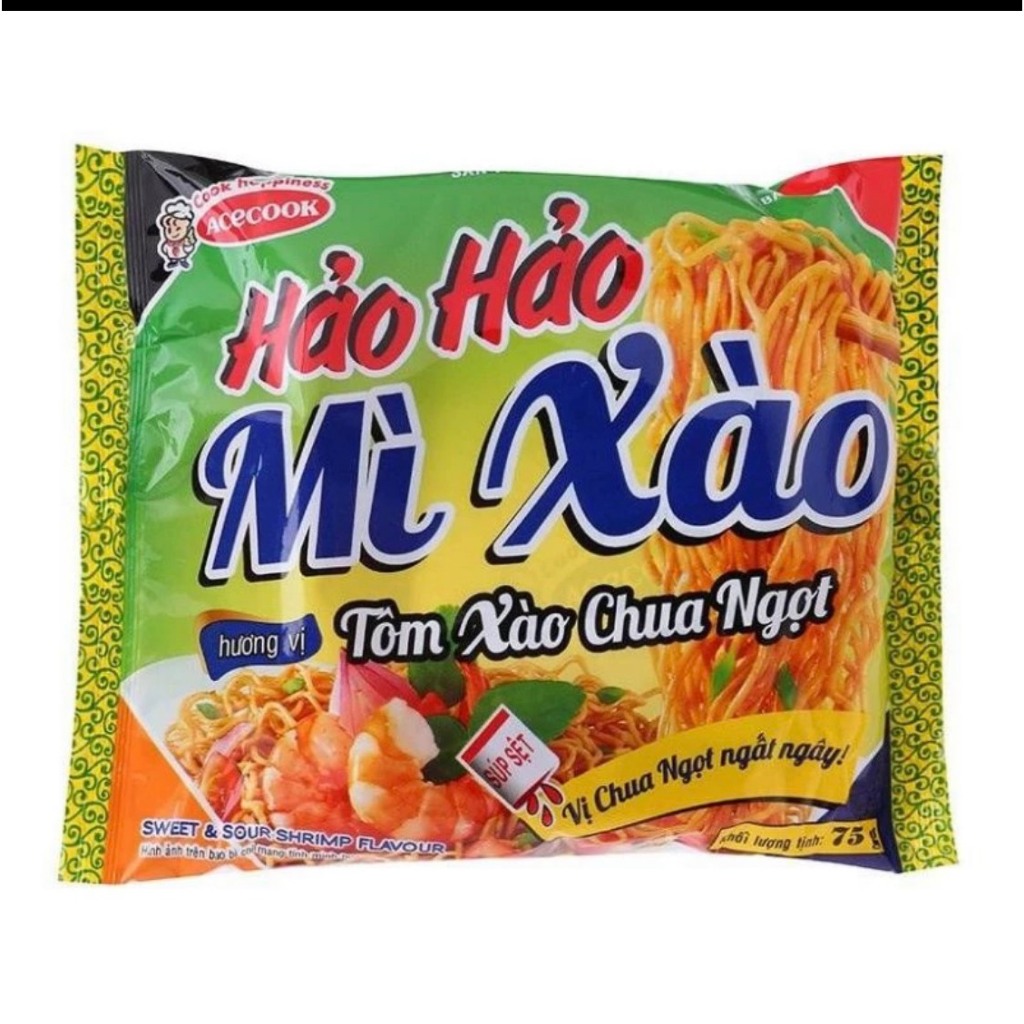 Combo 3 Gói Mì Xào, Mì Trộn Hảo Hảo Tôm Xào Chua Ngọt Gói 75g