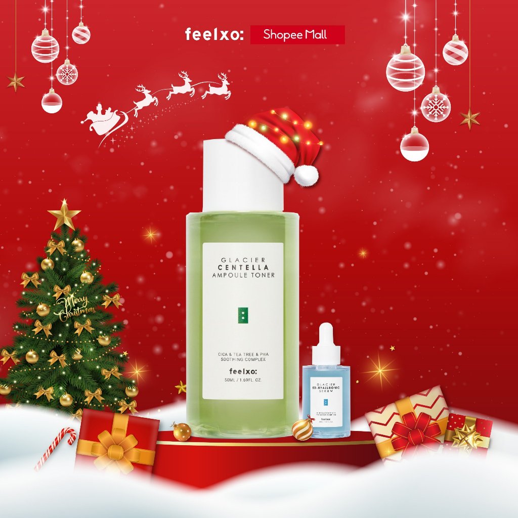 Combo Serum Dưỡng ẩm Feelxo 5D Hyaluronic Và Nước Hoa Hồng Rau Má Glacier Ampoule, Se Khít Lỗ Chân Lông