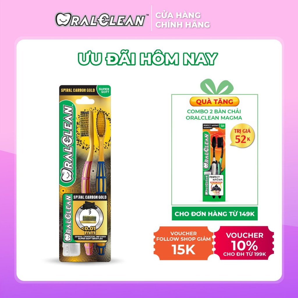 Combo 2 bàn chải siêu mềm OralClean Spiral Carbon Gold