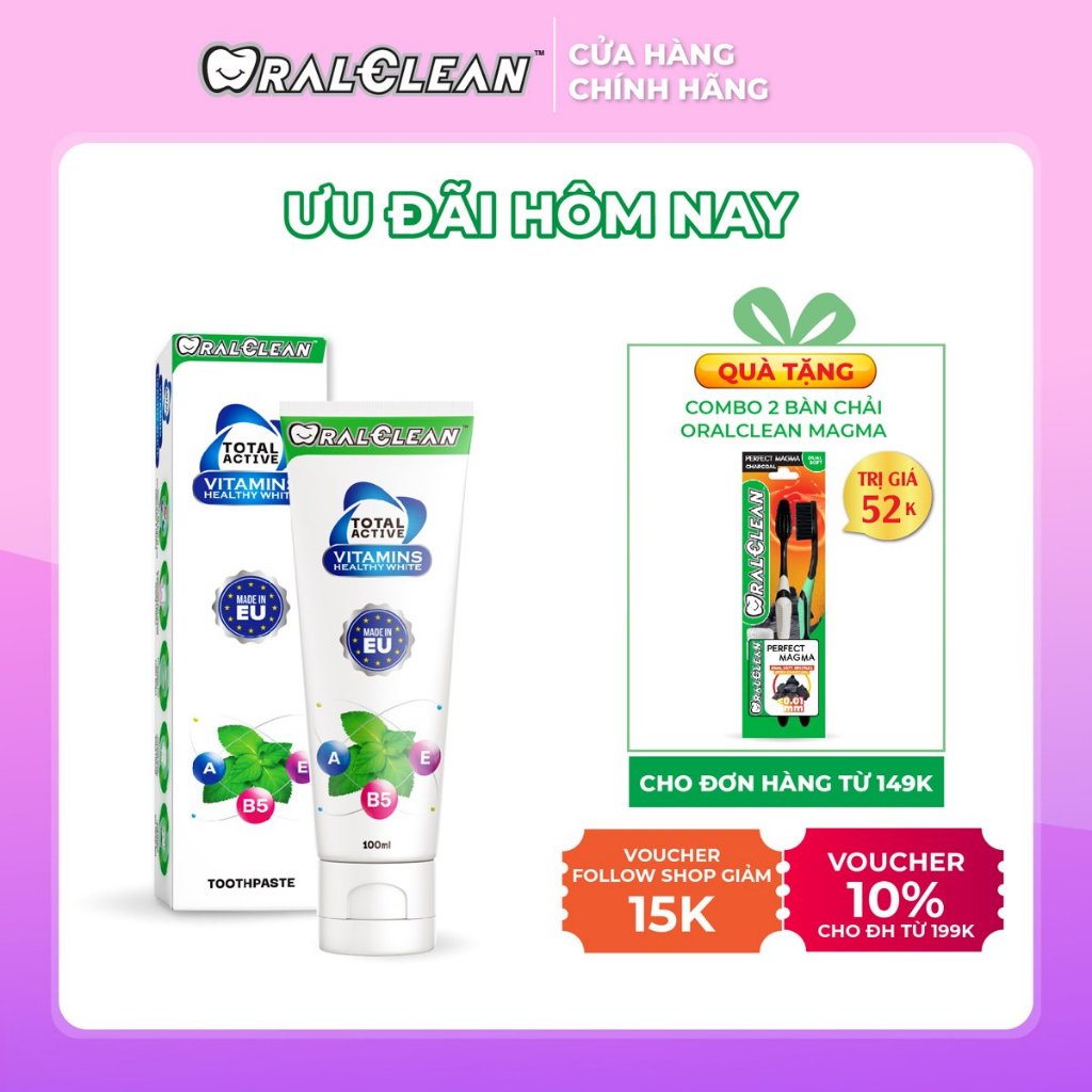 Kem đánh răng trắng răng OralClean Total Active Vitamin Healthy White 100ml