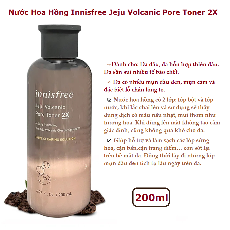 Nước Hoa Hồng Innisfree Jeju Volcanic Pore Toner 2x, 200ml
