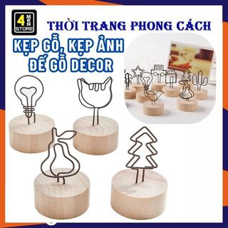Kẹp gắn ảnh, kẹp gỗ, kẹp ảnh đế gỗ tròn decor, trang trí để bàn, treo postcard, sticker, thiệp hoa khô, kẹp giấy ghi chú