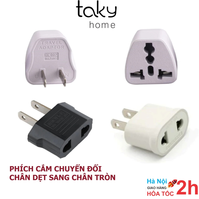 Đầu Chuyển Đổi -bTakyHome, Phích Điện Nhỏ Gọn, Tiện Dụng, Phích Cắm Chuyển Đổi Chân Dẹt Sang Chân Tròn, Nhỏ Gọn. 8601