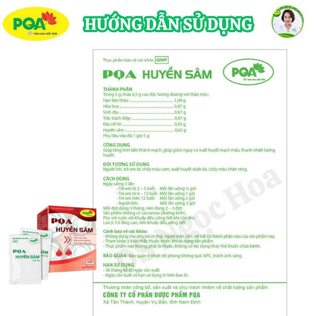 PQA Huyền sâm chỉ huyết  Giúp tăng tính bền thành mạch, hết chảy máu cam, chân răng - Hộp 12 gói