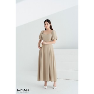 MYAN DESIGN Váy Thiết Kế Cổ Vuông Tay Bồng Chiết Eo Dáng Dài Chiết Ly Vvn112305