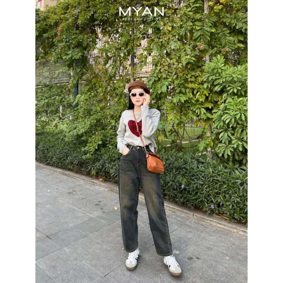 Quần Jeans Ống Đứng MYAN Cạp Cao Màu Xanh MYAN DESIGN Q102317