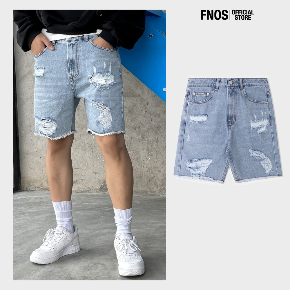 Quần Short Jeans Nam FNOS Streetwear DISTRESSED DENIM SHORTS Màu Xanh SJ27 - Local Brand Chính Hãng