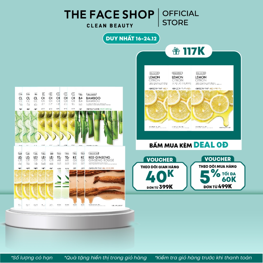 Combo 20 Mặt Nạ Làm Sáng Da THE FACE SHOP Real Nature Face Mask 20g (mix nhiều loại)