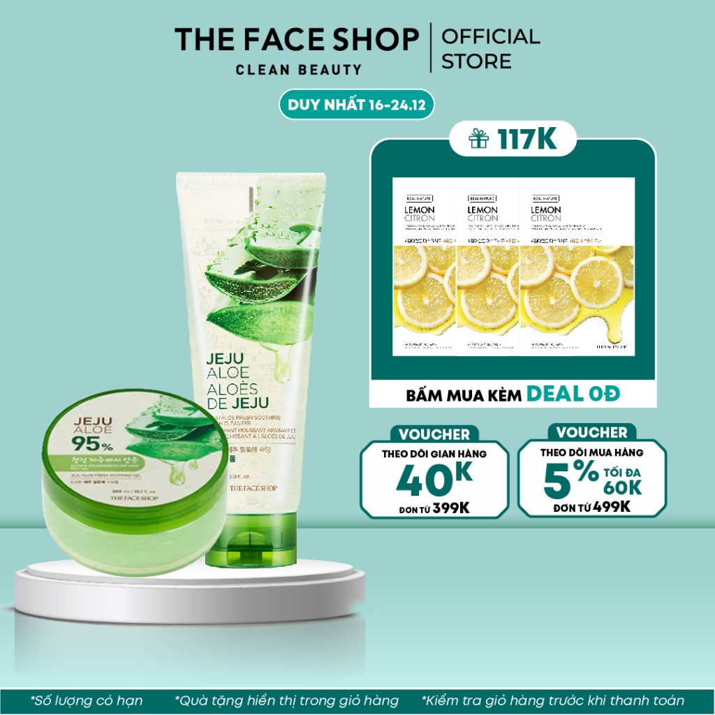 Combo Gel Dưỡng Da Đa Năng THE FACE SHOP Jeju 300ml+Sữa Rửa Mặt Làm Mềm Mịn Da 150ml