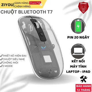 Chuột Không Dây Máy Tính Bluetooth Ziyou T7 Logo LED, Phím Tắt Tiếng Giảm Ồn, Pin Sạc Dùng 20 Ngày