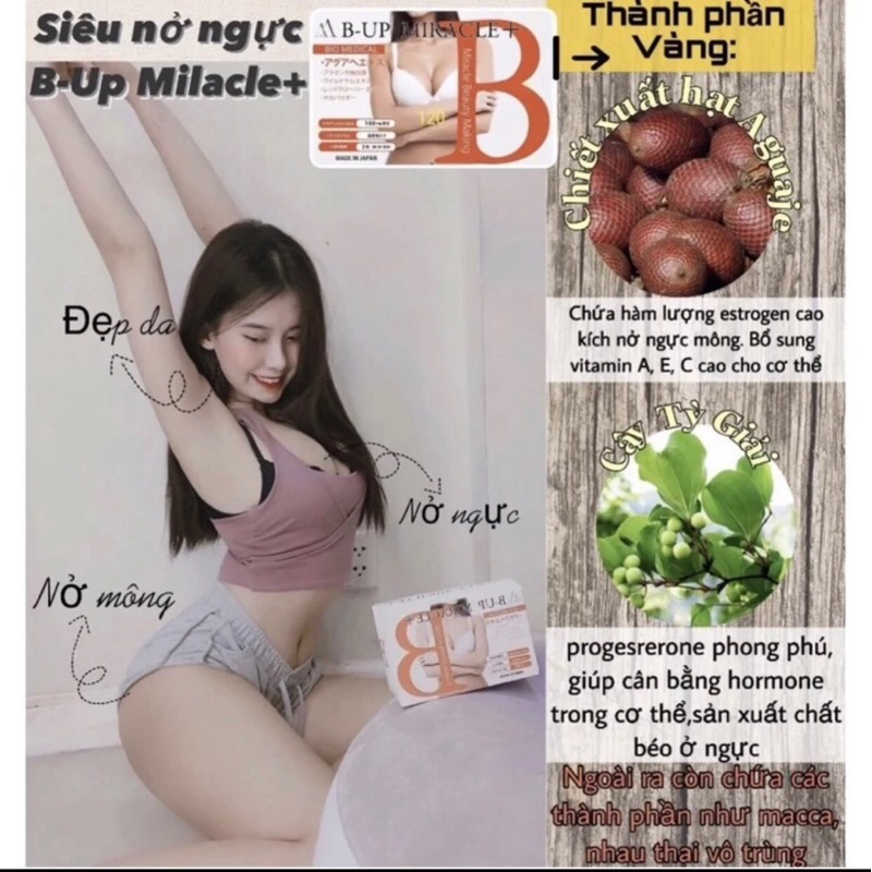 Viên Uống Tăng Vòng 1, Vòng 3 B-Up Miracle Hộp 60 Viên Nhật Bản.