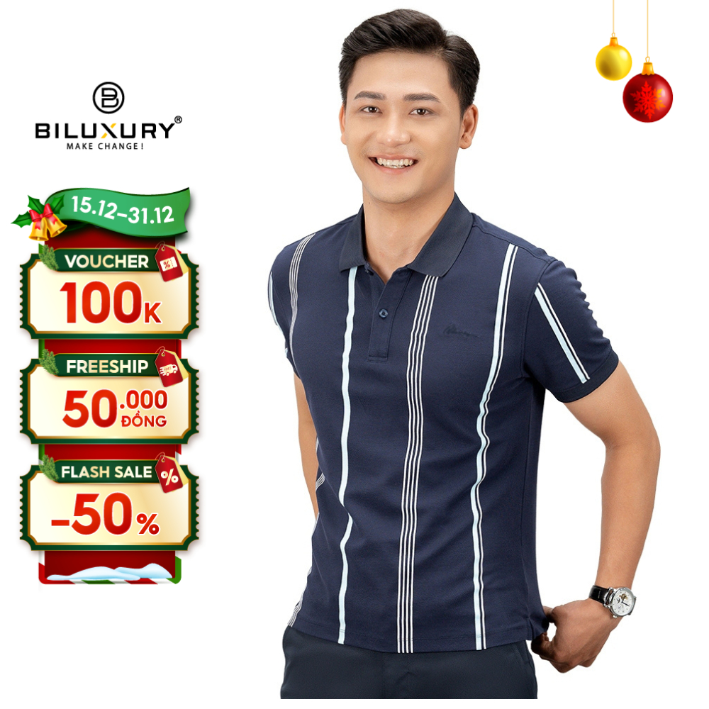 Áo Polo Nam 7APCH024 Biluxury Form Slimfit Ôm Vừa Tôn Dáng Phối Họa Tiết Line