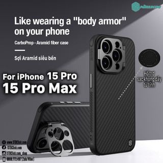 Ốp lưng iphone 15 pro max - 15 pro nillkin carboprop - hổ trợ sạc từ tính kèm khung bảo vệ camera kiêm giá đỡ
