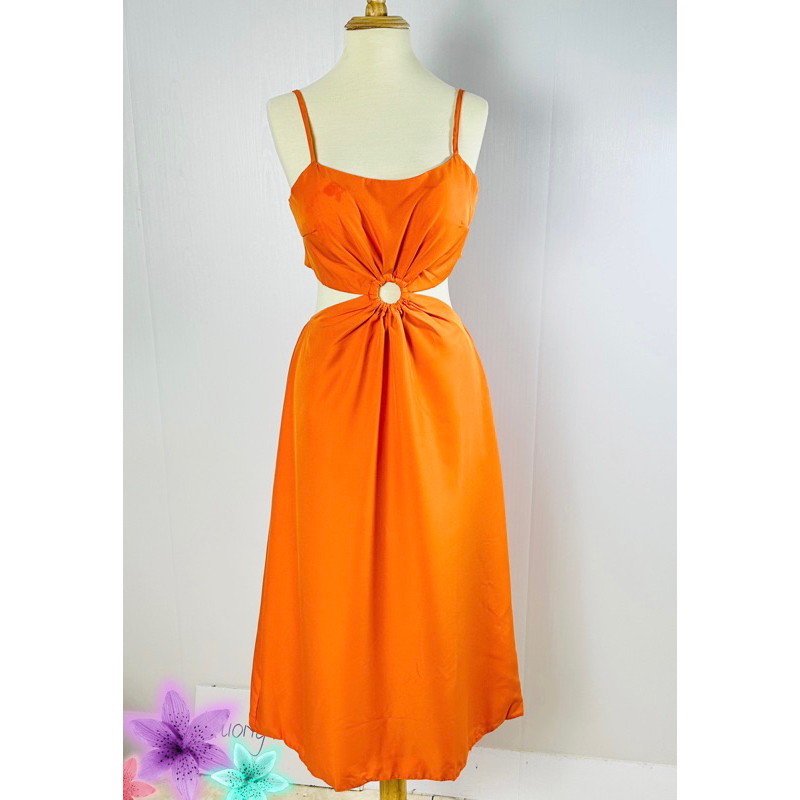 Đầm maxi hai dây cam khoéc eo 5 màu có mút ngực phong cách hàn quốc