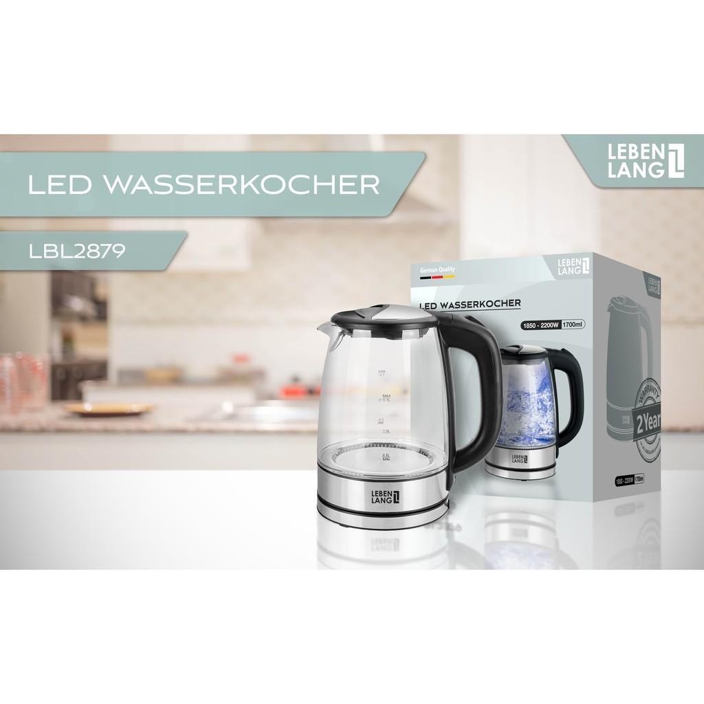 Ấm siêu tốc bình siêu tốc thủy tinh LEBENLANG LBL2879 1.7 lít, Công suất 2200W, Bảo hành 12 tháng