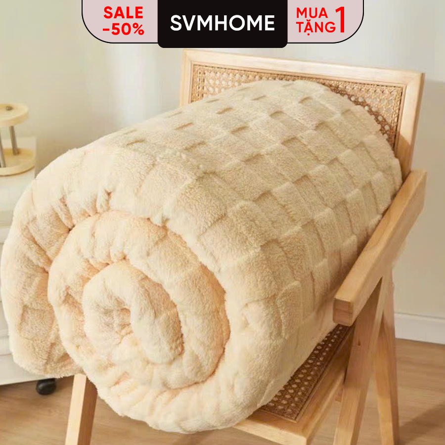 Chăn lông thỏ cao cấp Blanket Monte 2m3x2m (1.5kg) siêu mềm mịn, màu trơn họa tiết sang trọng không rụng lông