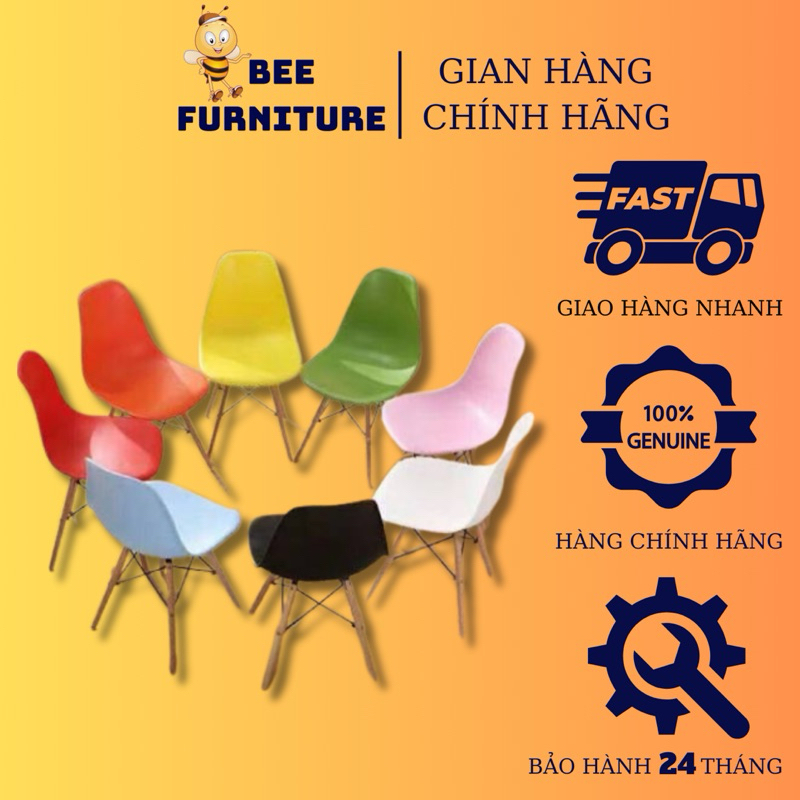 Ghế eames nhiêu màu sắc Bee Furniture chân gỗ sồi cao cấp chắc chắn