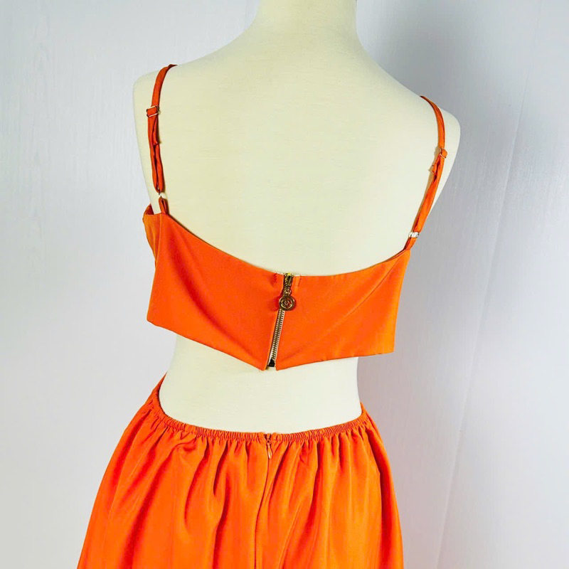 Đầm maxi hai dây cam khoéc eo 5 màu có mút ngực phong cách hàn quốc