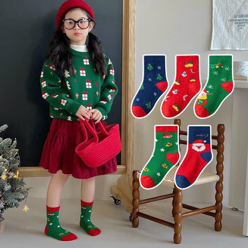 Set 5 Đôi Tất, Vớ Cao Cổ Chất Liệu Cotton Xinh Xắn Cho Bé Gái