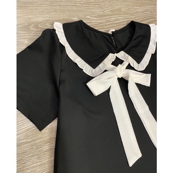 Đầm bầu công sở thiết kế đuôi cá cổ sen nơ trắng chất vải san lụa size từ  30 - 90kg