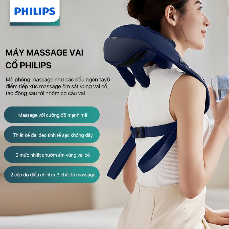 Máy Massage Cổ Vai Gáy PHILIPS 3522-mô phỏng massage như các đầu ngón tay,6 điểm tiếp xúc ôm sát vùng vai cổ