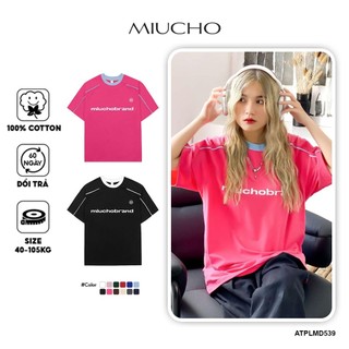 Áo thun unisex form rộng phối viền nhỏ ATPLMD539 Miucho cotton cổ tròn in basic