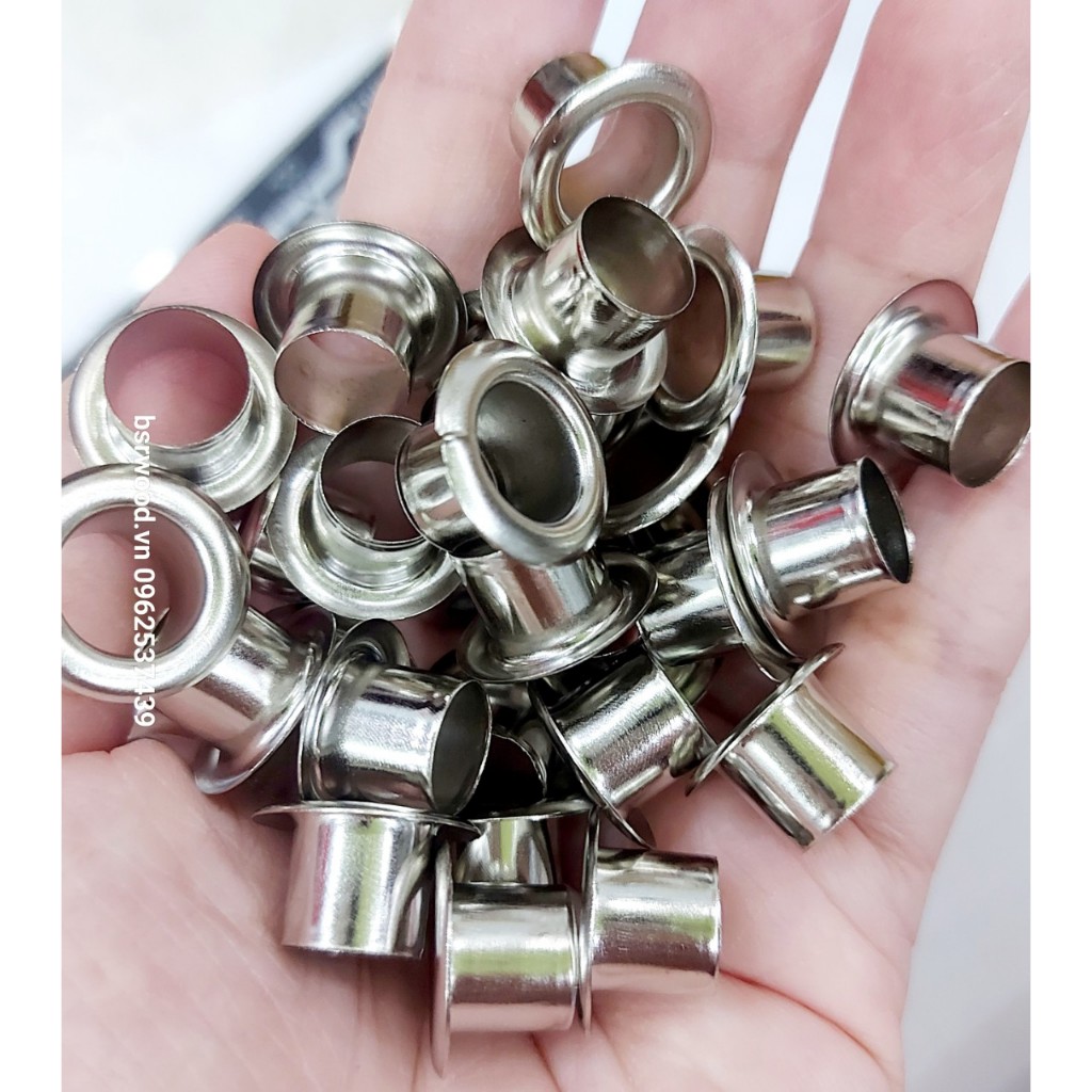 Khoen ore mắt cáo 10mm Chân cao 10mm Khuy luồn oze Khuy đột bạt,khoen bạt Bằng sắt xi Màu bạc Có lon
