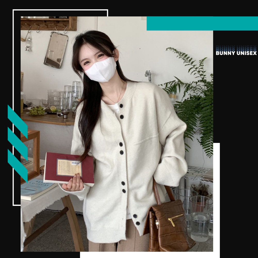 Khoác cardigan len nữ cổ tròn trông màu basic DELIZ len dày dặn thời trang thu đông BUNNY