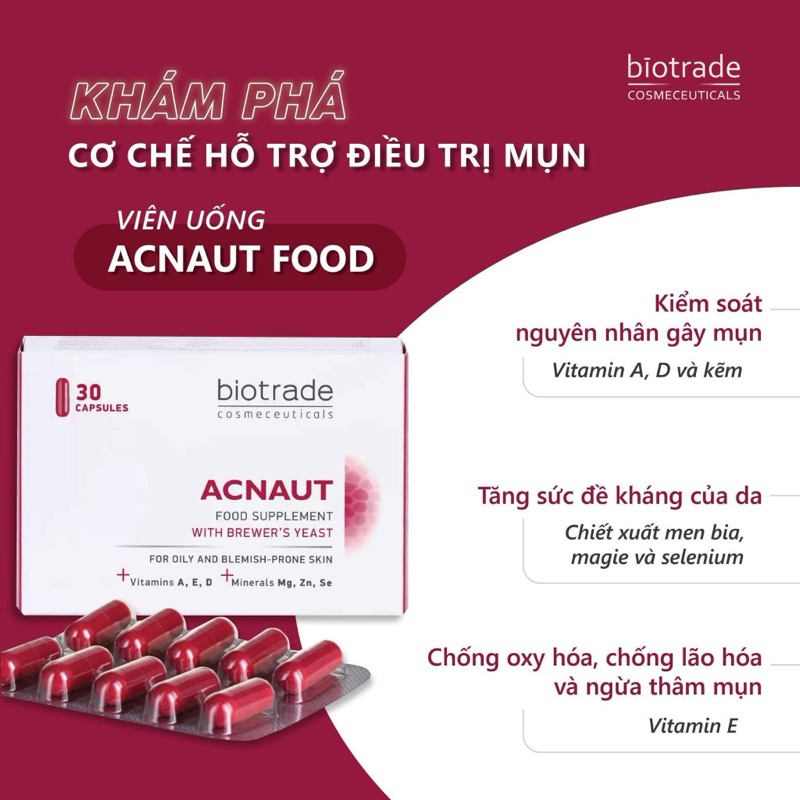 Viên Uống Giảm Mụn Biotrade Acnaut Food Supplement Kiềm Dầu, Giúp Sáng Và Đều Màu Da