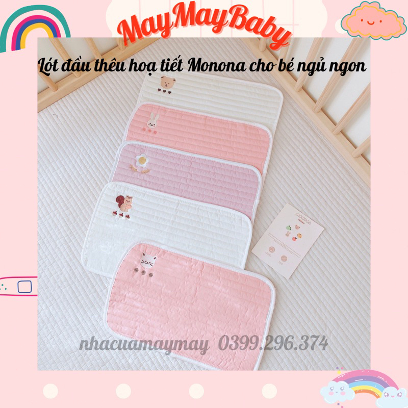 Lót đầu thêu họa tiết MONONA một lớp mềm mịn mỏng nhẹ cao cấp 22x38cm cho bé từ 0m+