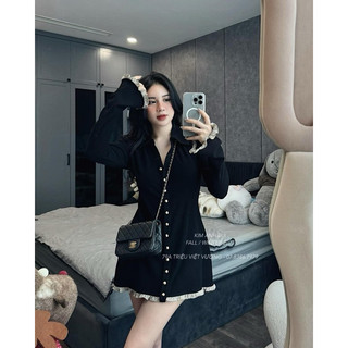 Đầm tăm cổ sơ mi phối viền