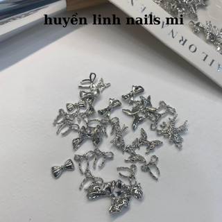 phụ kiện charm gấu hình nơ gắn móng