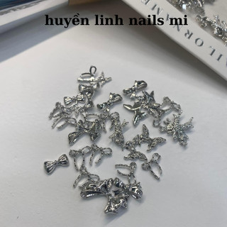 phụ kiện charm gấu hình nơ gắn móng