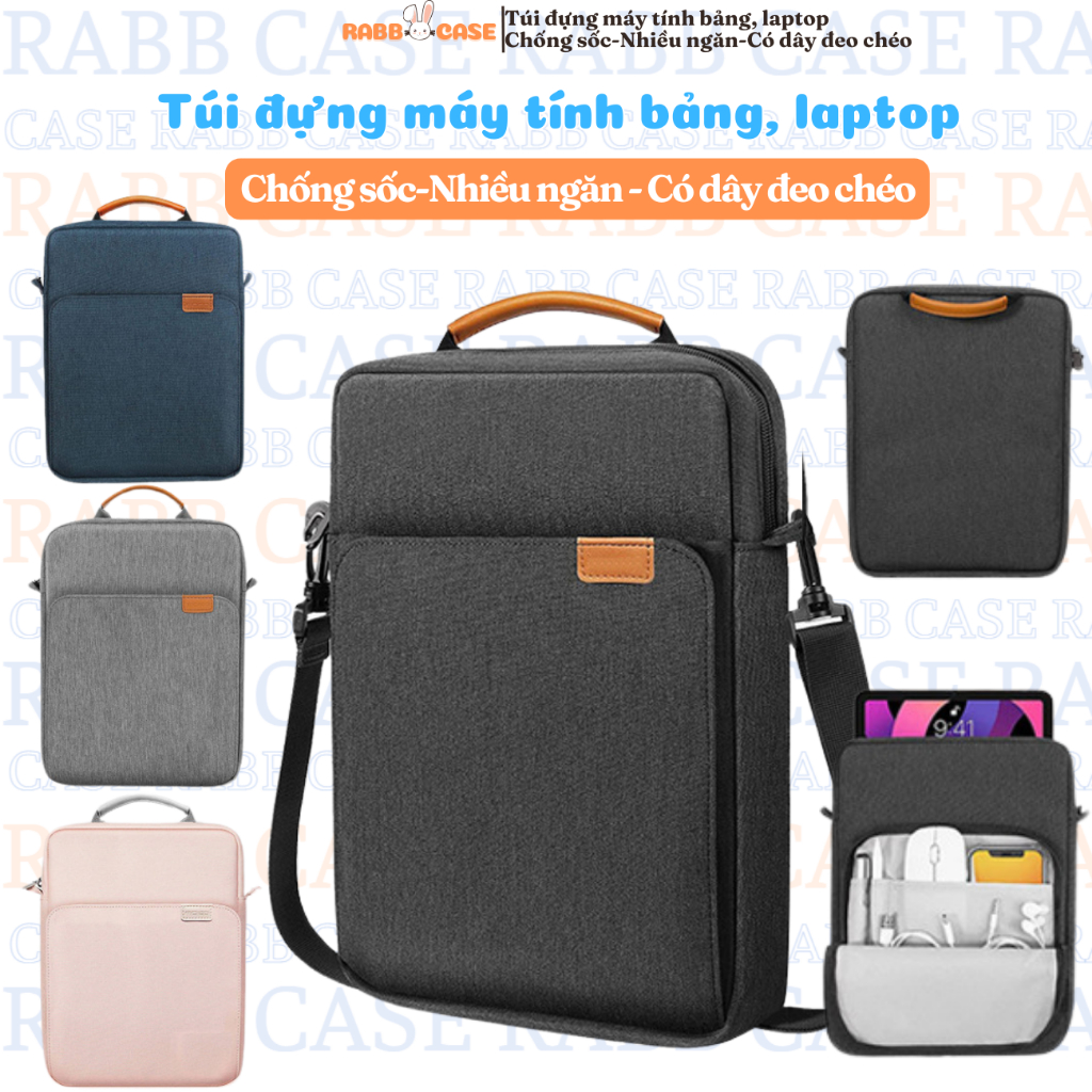 Túi chống sốc có dây đeo chéo cho iPad, Macbook, máy tính bảng, laptop dưới 13 inch, nhiều ngăn đựng phụ kiện, lót lông