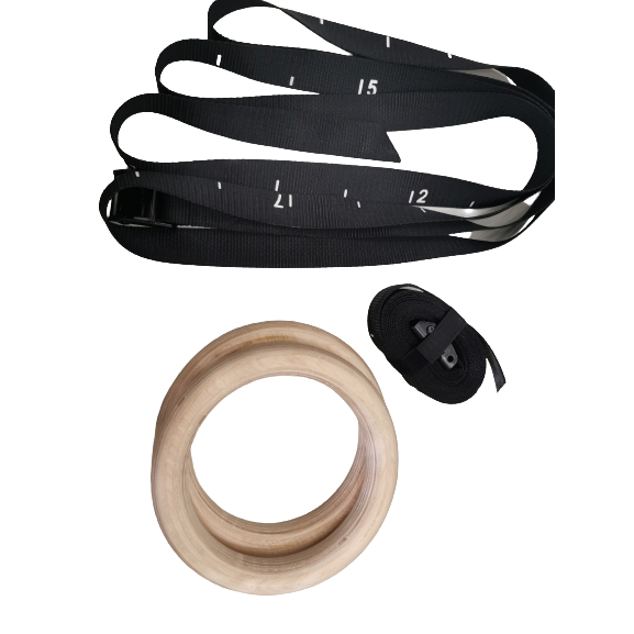 VÒNG TREO XÀ RINGS GỖ GYMNASTIC CÓ VẠCH CHỈNH 32mm kèm dây bản 38mm
