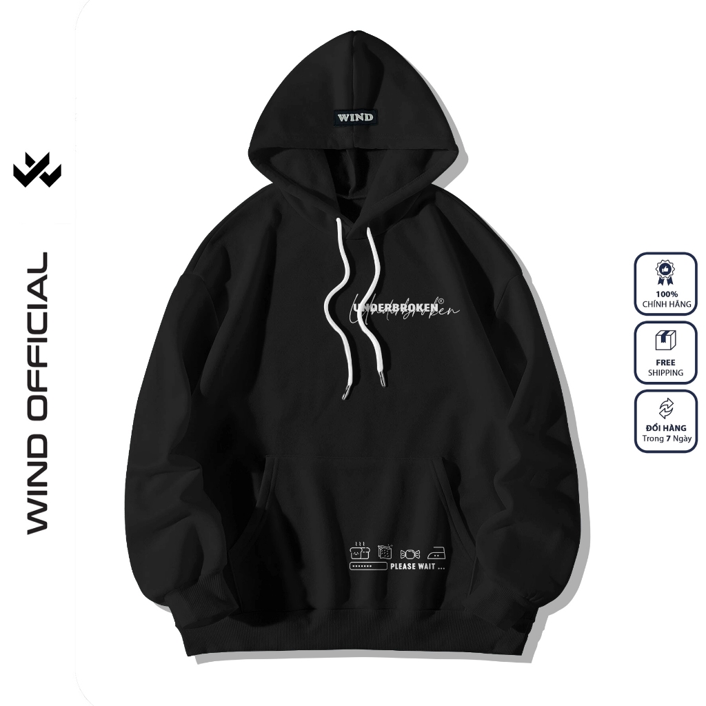 Áo Hoodie unisex form rộng WIND nỉ bông UNDERBROKEN thời trang thu đông nam oversize