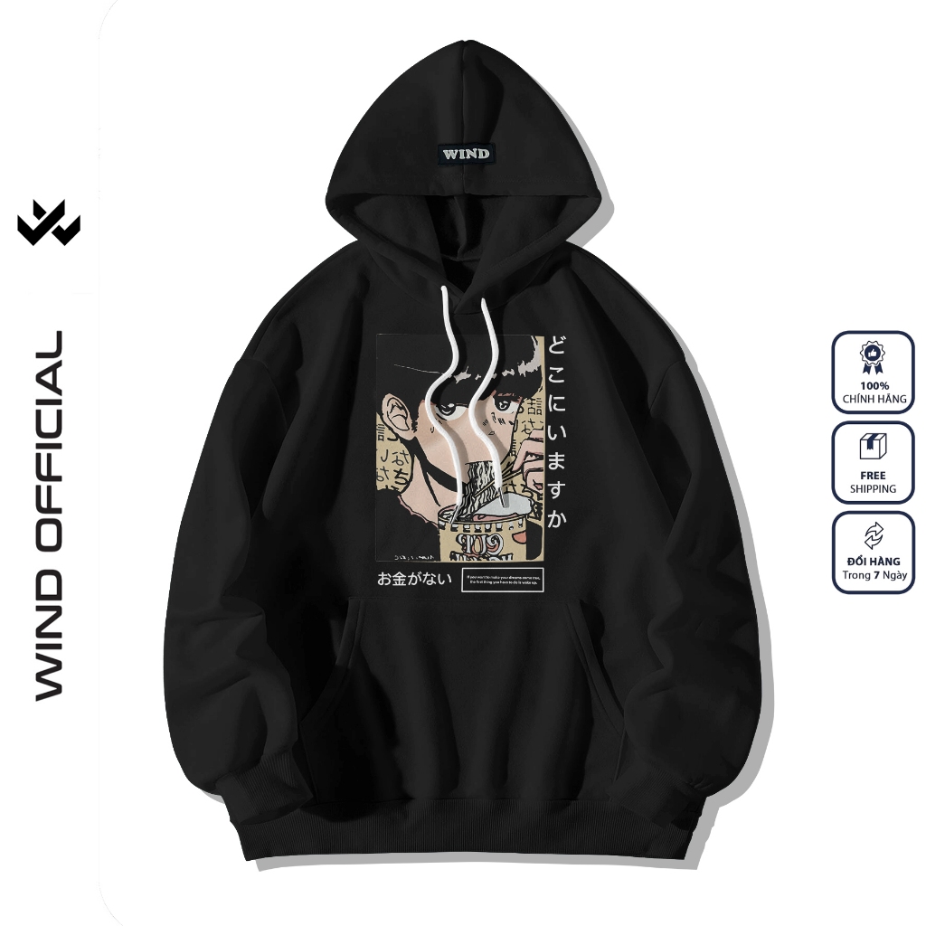 Áo Hoodie unisex form rộng WIND nỉ bông BOY MỲ thời trang thu đông nam oversize